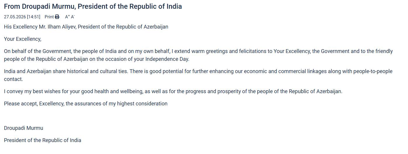From Droupadi Murmu, President of the Republic of India Xeber basligi